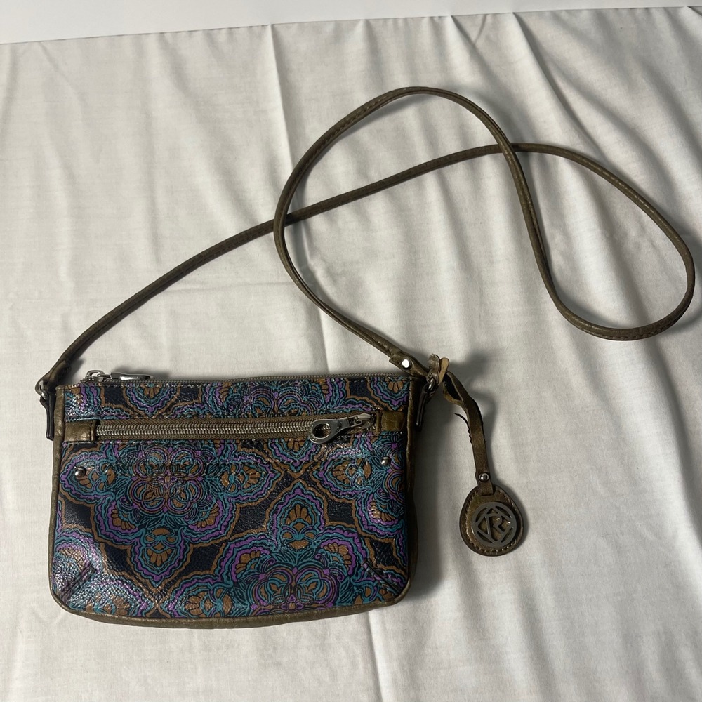 Relic Small Crossbody Bag Purple Teal Baroque Boho Festival Silver Hardware